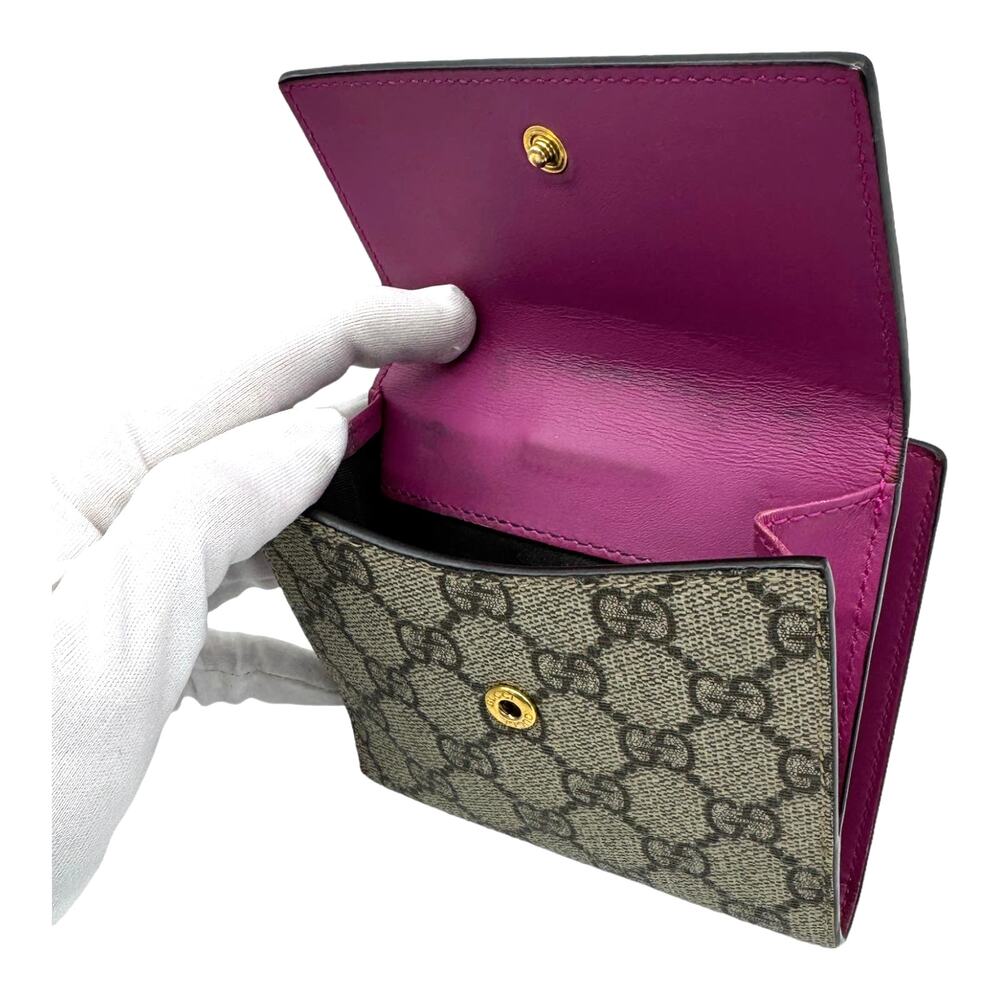🔴 Gucci Trifold Snap Wallet - GG Supreme Red/Pink - Picture 10 of 11